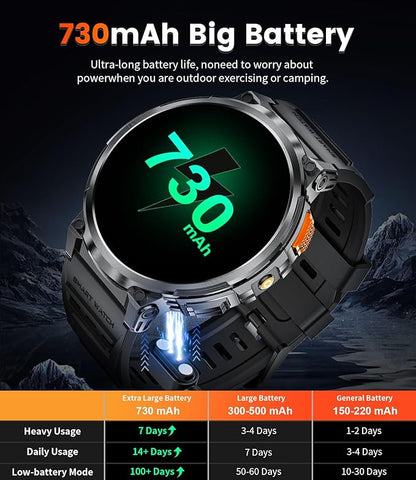 LIGE Smart Watch with Make/Answer Call,1.85" HD Screen Smart Watches with 730mAh Battery/Flashlight//120 Sports Mode Fitness Tracker/Sleep Monitoring/Heart Rate Monitoring, iOS Android Military Watch
