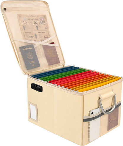 TOMKID Fireproof Document Box, Fire Proof Safe Box for Home Document Organizer with Lock, Fire Office Storage Cabinet for Hanging Letter/Legal Folder 16.1 x 12.9 x 11in (Off-white)