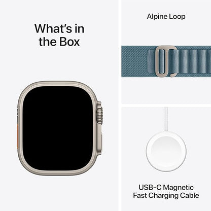 Apple Watch Ultra 3 [GPS + Cellular 49mm] Running & Multisport Smartwatch w/Rugged Titanium Case w/Light Blue Alpine Loop - M. Satellite Communications, Advanced Health & Fitness Tracking