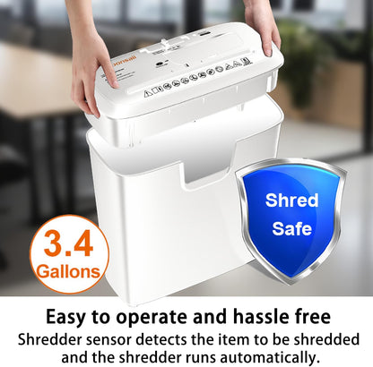 Bonsaii Quiet Strip-Cut Shredder, Up to 8 Sheets, Offering high Security, CDs, Credit Cards, Overheat Protection, Equipped with a 3.4-Gallon bin, Operates Quietly, Ideal for Home Office, White