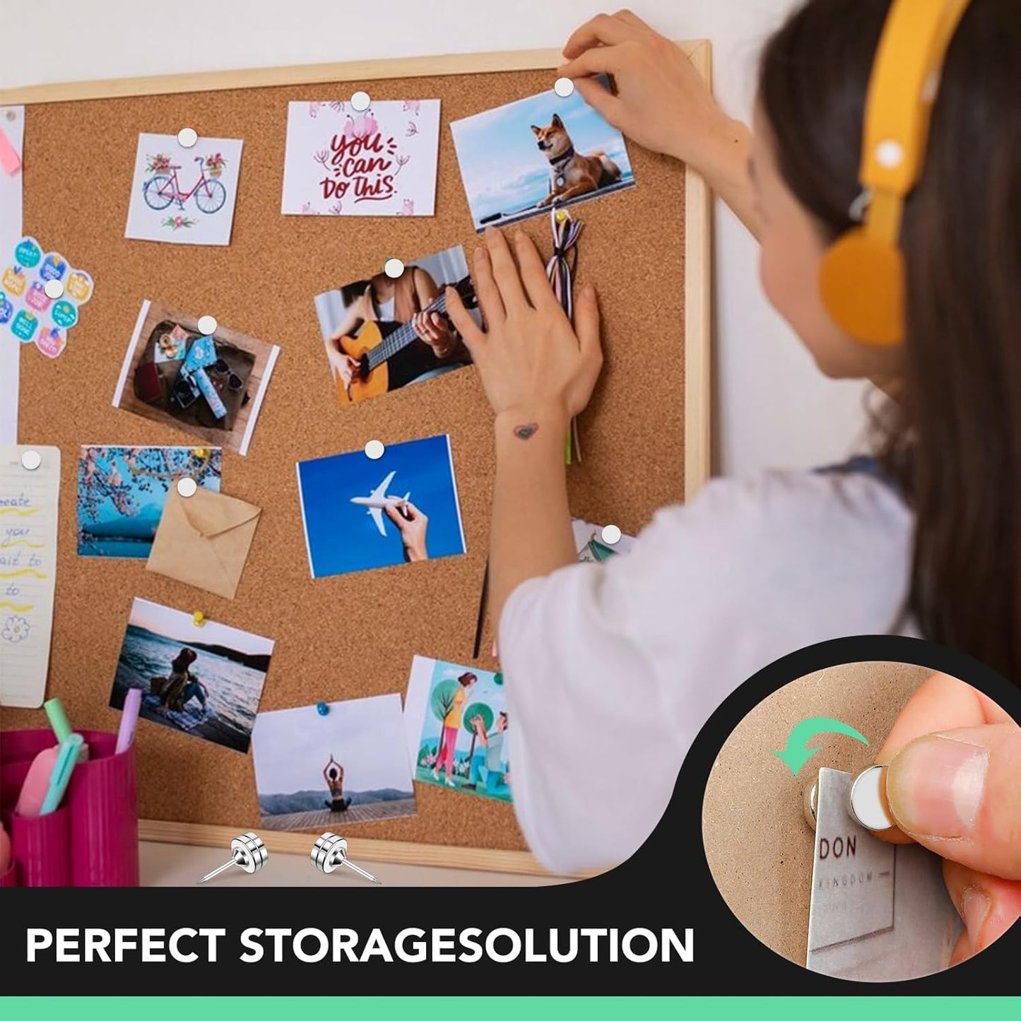 E BAVITE Magnetic Push Pins Thumb Tacks, 18 Sets Magnet Pushpins for Wall Bulletin Board Cork Board Cute Decorative Push Pin Clips for Poster Hanger Picture Hanging Classroom Accessories