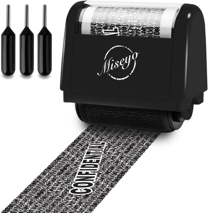 Miseyo Identity Theft Protection Roller Stamp Set - Black (3 Refill Ink Included)