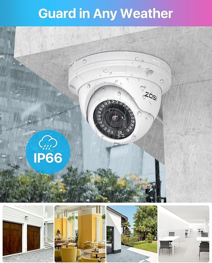 ZOSI 8CH PoE Home Security Camera System Outdoor Indoor,H.265+ 4K 8MP 8-Channel NVR System with 2TB HDD,4pcs 5MP PoE IP Surveillance Dome Cameras with 100ft Night Vision,Motion Alert,Remote Access