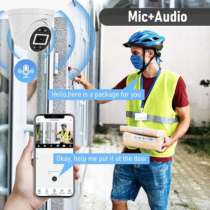 JideTech 5MP PoE Turret Security Camera Outdoor/Indoor, Human Detection, Two-Way Audio, Smart Color Night Vision, 110° Wide Angle 2.8mm Lens, IP66 Weatherproof, MicroSD Recording