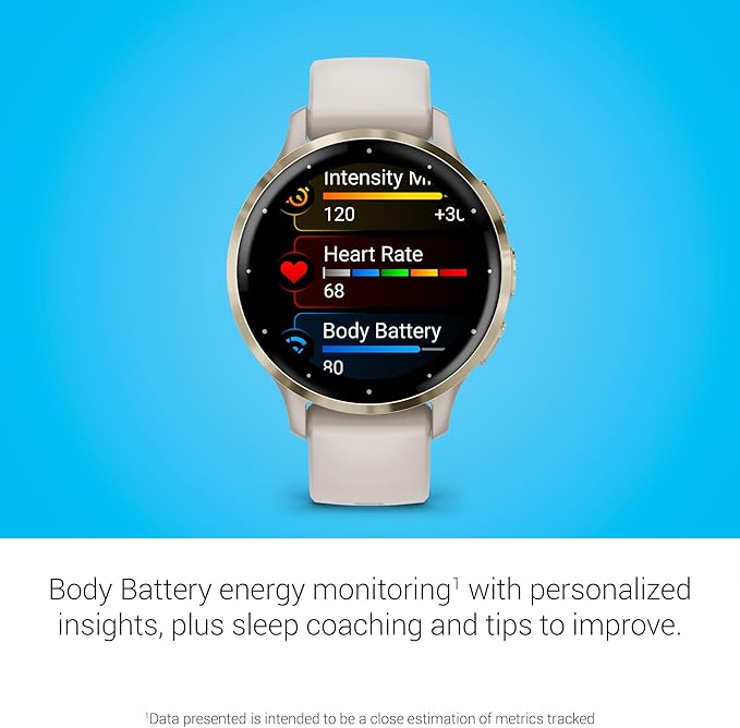 Garmin Venu 3S Running GPS Smartwatch with AMOLED Display, Advanced Health, Fitness Features, Up to 14 Day Battery Life with Signature Power Bundle | Soft Gold with Ivory Silicone Band