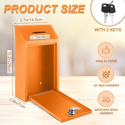 Metal Donation Cash Box Collection Safe Suggestion Box with Lock Wall Mounted Mailbox Delivery Ballot Container for Home Office Outdoor Door