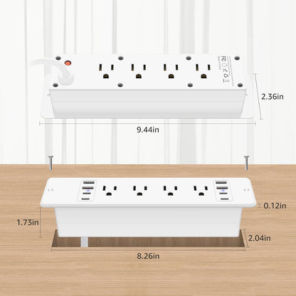 HHSOET 16 in 1 Recessed Power Strip Flat Plug, 30W Fast Charging Furniture Outlet with USB, Conference Recessed Surge Protection with 8 AC Plugs, 4 USB Ports 4 USB-C, 10ft Power Cord.(White)