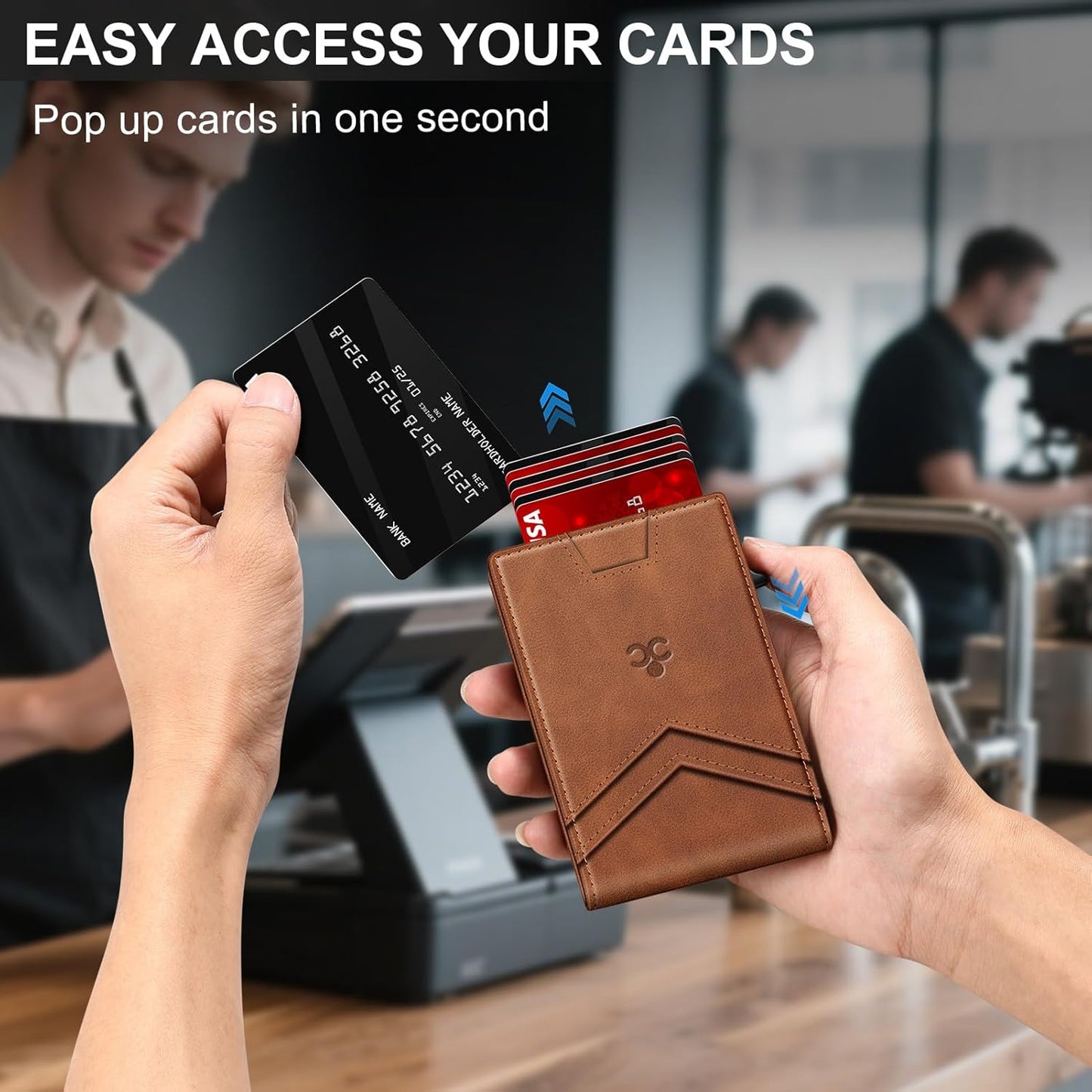 Wallet for Men Wallet with Slim Pop Up Card Holder for 12-14 Cards, RFID Blocking Bifold Minimalist Smart Wallet, Credit Card Holder with ID Window & Cash Slot, Compact Metal Card Case, Gifts for Men