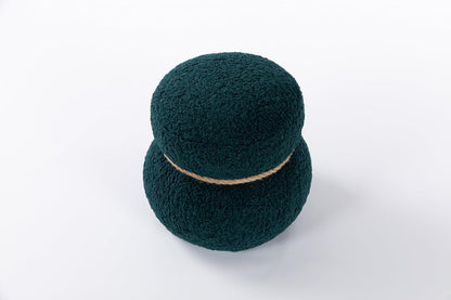 MEETAKING Small Round Foot Stool, Teddy Fabric Footrest Ottoman Stool with Non-Skid Legs, Modern Footstools Step for Couch, Desk, Office, Living Room (Green)