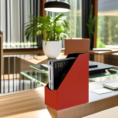 UnionBasic Magazine File Holder - Office Leatherette Desktop Document File Folder Journals Organizer Racks, Red, Set of 4