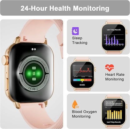 Smart Watches for Men Women, 1.85'' AMOLED HD Fitness Tracker with 100+ Sports Modes, Smartwatches with Bluetooth Call/Heart Rate/Sleep Monitor/Pedometer, IP68 Waterproof Watch for Swimming, Gold