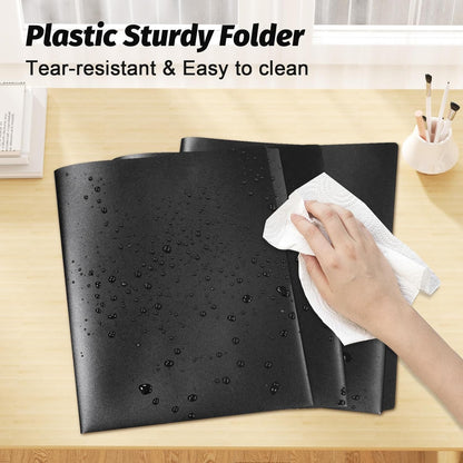 Fastener File Folder,Plastic Folders with Pockets,Reinforced Heavy Duty Pocket Folder with Brad,Manila,1/3 Cut Tabs,Letter Size,12 Pack,Black