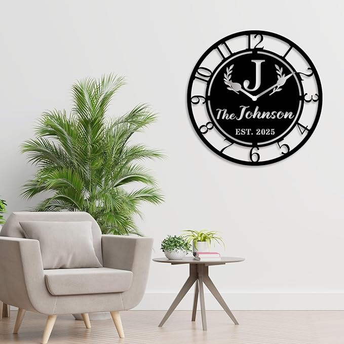 Personalized Metal Clock Sign, Custom Metal Clock,Personalized Gift, Black Gold and Silver Color Options, Housewarming Gift, Living Room Decor