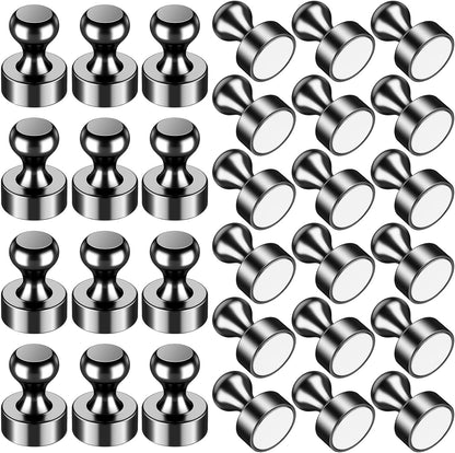 VNDUEEY 30Pcs Strong Fridge Magnets, Black Whiteboard Magnets Refrigerator Magnets, Magnetic Push Pin, Small Metal Magnets for Locker, Map, Kitchen, Office, School, Adults