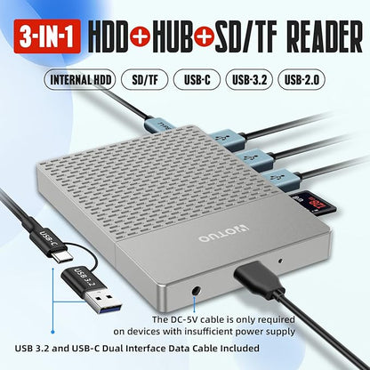 Docking Station External Hard Drive Storage, USB-C Hub + HDD 7-in-1, USB 3.0, SD/TF Card, HDD for Windows, Mac, Android, TV, Phone, Laptop, Desktop, PC (Silver, 1TB+Docking Station)