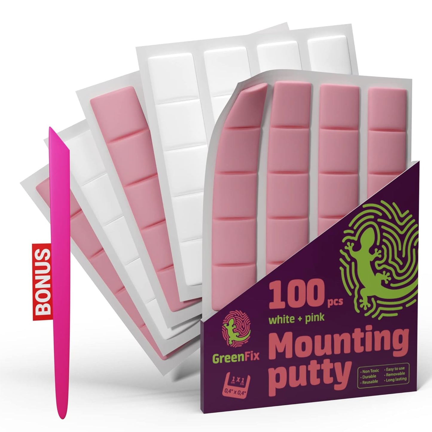 Sticky Mounting Putty 100PCs - White & Pink Poster Putty Removable - Sticky Tack for Wall Hanging Reusable - Picture Hangers Without Nails - Adhesive Poster Tack for Picture Hanging Crafts