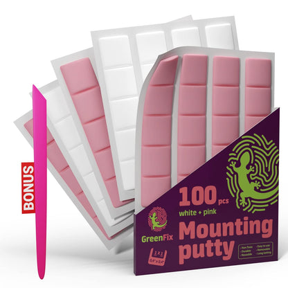 Sticky Mounting Putty 100PCs - White & Pink Poster Putty Removable - Sticky Tack for Wall Hanging Reusable - Picture Hangers Without Nails - Adhesive Poster Tack for Picture Hanging Crafts