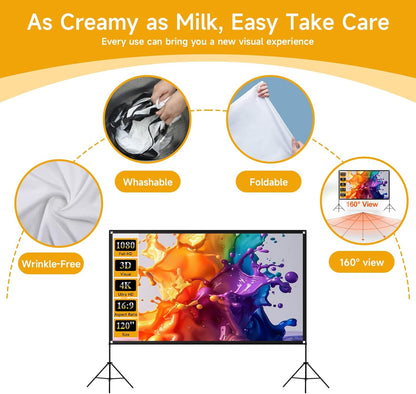 Outdoor Projector Screen with Stand, SCREENMAX 120 inch Foldable Projector Screens with Portable Carry Bag, 16:9 4k HD Rear Front Wrinkle-Free Projection Screen for Movie Night and Indoor Home Theater