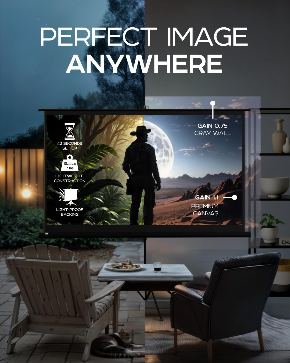 PropVue Projector Screen with Stand 84" - Indoor & Outdoor Projection Screen for Movie or Office Presentation - 16:9 HD Premium Wrinkle-Free Tripod Screen for Projector with Carry Bag & Tight Strap