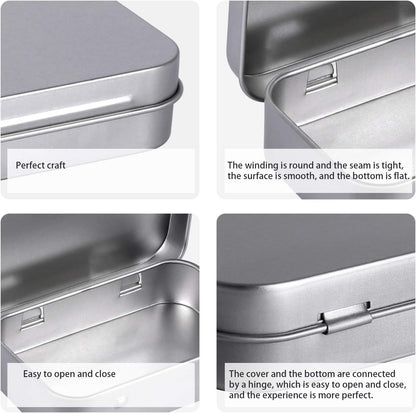 Metal Rectangular Empty Hinged Tins - Pack of 40 Silver Mini Portable Box Small Storage Kit & Home Organizer with lids craft containers 3-1/2''X2-1/2''X4/5''