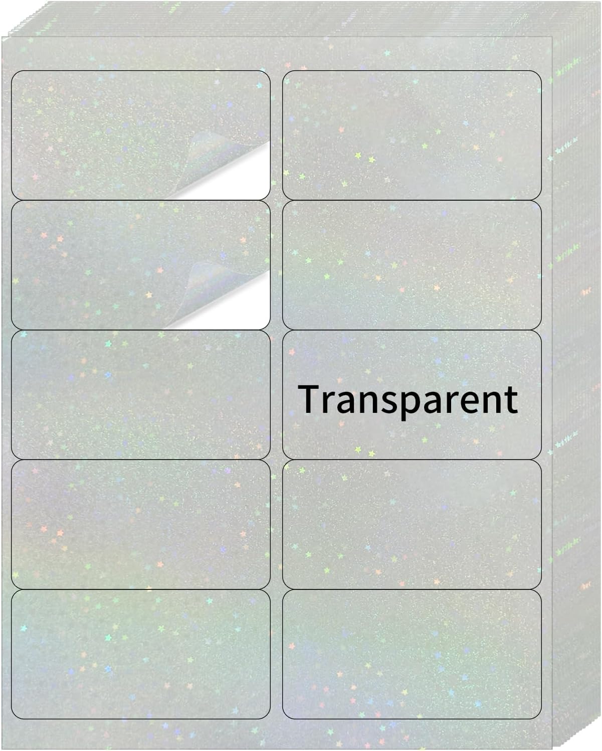 STARLIBOO Transparent Stickers Labels - 2" x 4" Clear Address Labels Mailing Stickers for Laser/Inkjet Printer 8.5"×11"- 20 Sheet (Clear Holographic Star)