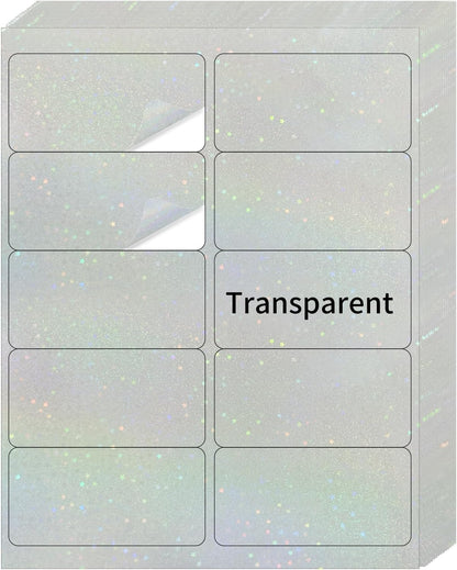 STARLIBOO Transparent Stickers Labels - 2" x 4" Clear Address Labels Mailing Stickers for Laser/Inkjet Printer 8.5"×11"- 20 Sheet (Clear Holographic Star)