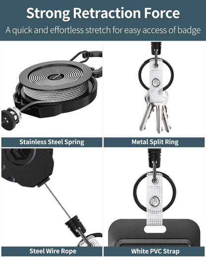 Uniclife 2 Pack Sliding Badge Holder Vertical Plastic Case with Retractable Keychain Badge Reel for up to 8 oz Hard Card Protector for ID Credit Cards Proximity Key Cards Driver’s Licenses and Passes