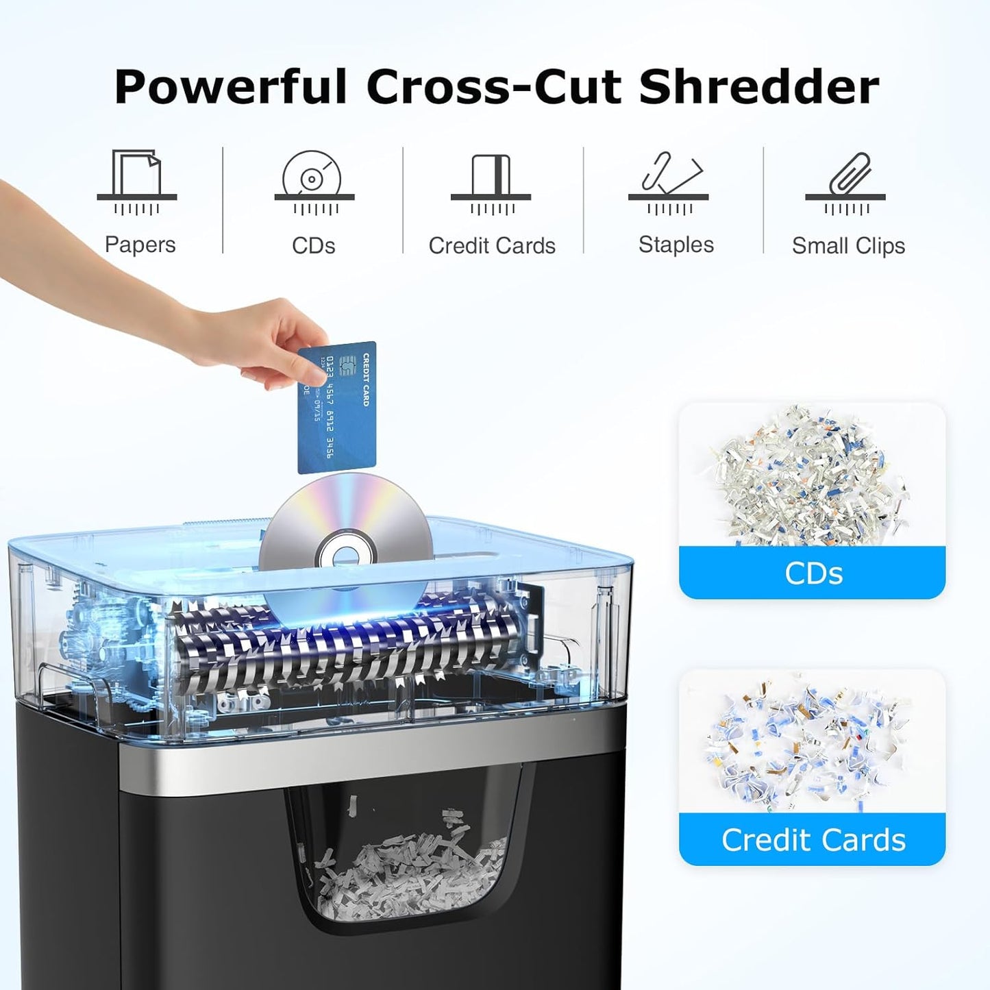 BONSEN 14-Sheet Paper Shredder for Home Office, Heavy Duty Cross Cut Shredder with 5.3 Gal Pullout Bin, Quiet Shredder for CDs/Credit Card/Staple, P-4 Security, Anti-Jam System