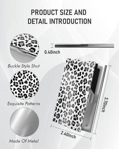 Business Card Metal Slim Organizer, Professional Stainless Steel Square Pocket Wallet for Office Workers, Compact and Portable for Pockets (Snow Leopard