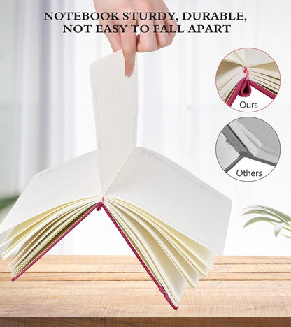 Lined Journal Notebook for Men & Women,200 Pages A5 Hardcover Leather Notebook (5.9"x8.5"), Travel Journal for Work, School, Business Writing, Note Taking, Notepad Diary (Burgundy)