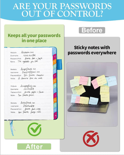 Password Keeper Book with Colorful Alphabetical Tabs, Hardcover Password Log-Book for Internet Password and Website Address, 5.8"×8.4" Password Notebook for Home Office (Blue)