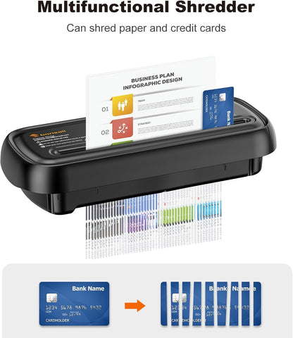 Bonsaii Paper Shredder for Home Use, 6 Sheet Strip Cut Small Paper Shredder Without Basket for Home Office, Portable Shredder Extendable Arm Design with Overheat Protection (S123-B)