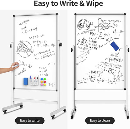Rolling Whiteboard, Double Sided Magnetic Dry Erase Board Height Adjustable Whiteboard with Stand for Home Office Classroom (44" x 28")