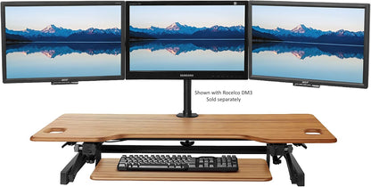 Rocelco 46" Large Height Adjustable Standing Desk Converter with Double Monitor Mount BUNDLE - Sit Stand Up Computer Workstation Riser - Retractable Keyboard Tray - Teak Wood Grain (R DADRT-46-DM2)
