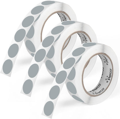 Perco Grey 1-Inch Round Circle Dot Sticker Labels - Multi-Roll Pack (3 Rolls, 1,000 Labels Each) - Permanent Adhesive, Vibrant Colors, Strong Hold - Perforated for Easy Use - Made in USA