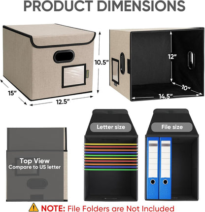 BALEINE File Organizer Box with Lid, Collapsible File Folder Organizer with Plastic Slide, Hanging File Folder Box for Office Document Storage (1 Pack, Beige)