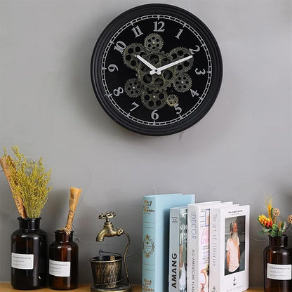 CLXEAST 15 Inch Real Moving Gear Wall Clock, Vintage Industrial Steampunk Metal Wall Clocks for Living Room Decor,Kitchen, Home Office,House Warming Gifts New Home