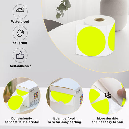 3 X 3 Inch Color Coding Dot Labels Circle Thermal Printable Waterproof 2000 Pcs Round Stickers Adhesive Writable for Office, Home, Garage, DIY Sticker, Barcodes, Name Tag, Fluorescent Yellow