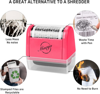 Miseyo Wide Identity Theft Protection Roller Stamp Set - Peach (3 Refill Ink Included)