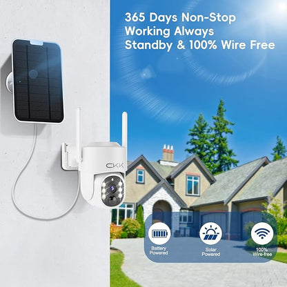 CKK Forever Power Security Cameras System C202, 4 Solar Security Cameras with Monitor for Home Security, 2.4G WiFi, 128G Local Storage, 360° View, 2.5K Color Night Vision,10CH NVR, 10'' IPS Monitor