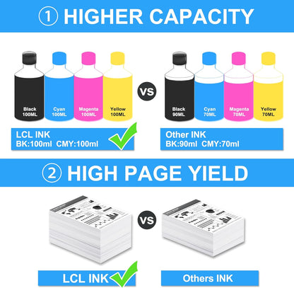 LCL Compatible Ink Bottle Replacement for GT51 GT52 GT5810 5820 5811 5821 5822 118 310 311 315 318 319 410 411 415 416 418 419 (4-Pack Black Cyan Magenta Yellow)