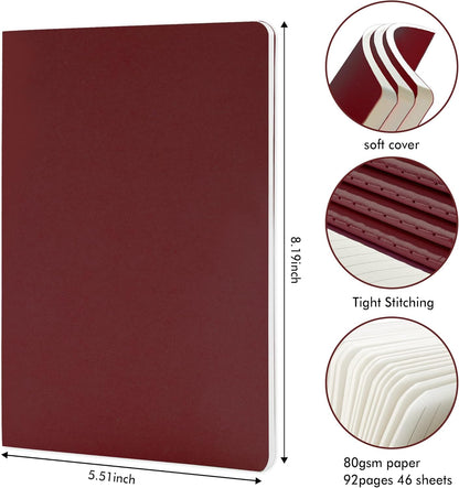 16 Pack Soft Cover Journal Bulk, Feela Lined Notebooks College Ruled for Work for Women Girl Writing, Blank Travel Journal Note Taking Notebook School Business Supplies, 8.2” x 5.5”, A5, Wine