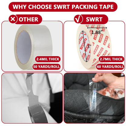 SWRT 2.7Mil Thick Ultra Clear Packing Tape, 24 Rolls Heavy Duty Packaging Tape for Shipping Packaging Moving Mailing, Thicker Sealing Tape-1.88" x 60 Yards Per Roll, 1440 Total Yards