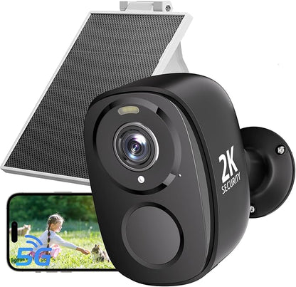 ELECCTV 2.4&5G Solar Security Cameras Wireless Outdoor,2K QHD Home Security System, Solar Cameras Kit with 130° Ultra-Wide View, 2-Way Talk, IP65,Color Night Vision, Spotlight & Siren (1, Black)