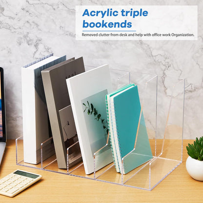 Suzile Clear Acrylic Magazine File Holder with Vertical Compartments Desk Organizer Book Rack for Desk Sorter Paper Folder Office Accessories (Groovy,15.75 x 9.45 x 8.86 Inch)