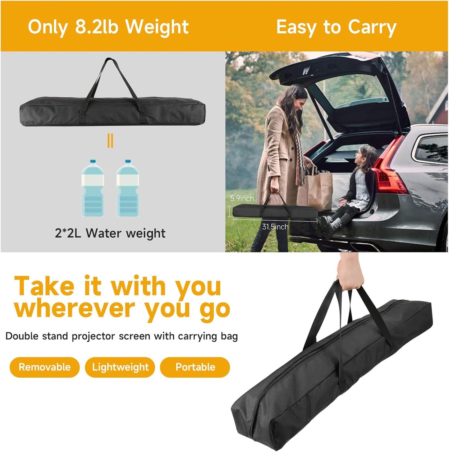 Outdoor Projector Screen with Stand, SCREENMAX 100 inch Foldable Projector Screens with Portable Carry Bag, 16:9 4k HD Rear Front Wrinkle-Free Projection Screen for Movie Night and Indoor Home Theater