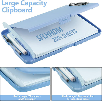 Clipboard with Storage, A4 Binder Nursing Clipboards with Pen Holder, Heavy Duty Storage Clipboard with Low Profile Clip, Clipboards Folder Side-Opening, Smooth Writing Clip Board (Lake Blue)