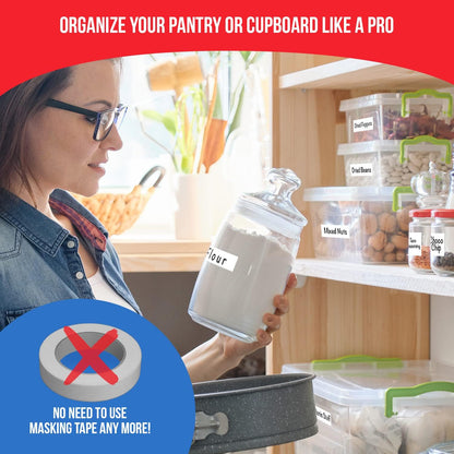 MESS Erasable Kitchen Labels, 96-Pack (1x3 & 1.5") – White Dry Erase Stickers for Pantry, Jars, Food Containers, Fridge & Freezer