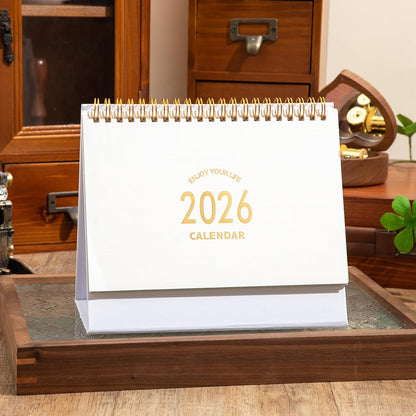 Small Desk Calendar 2025, Desktop Calendar from July 2025 to Dec 2026, Metal Ring Twin-Wire Binding Monthly Desktop Calendar for Home Office School (White)