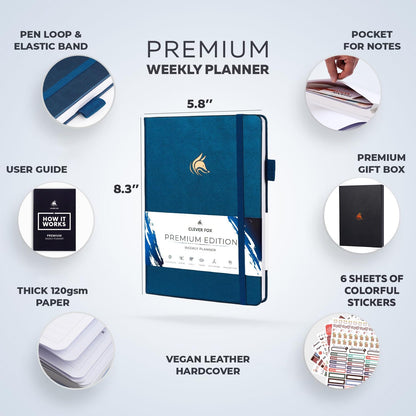 Clever Fox Planner Premium Edition – Undated Luxurious Weekly & Monthly Planner to Increase Productivity and Hit Your Goals – Organizer – Start Anytime, A5, Lasts 1 Year, Mystic Blue (Weekly)